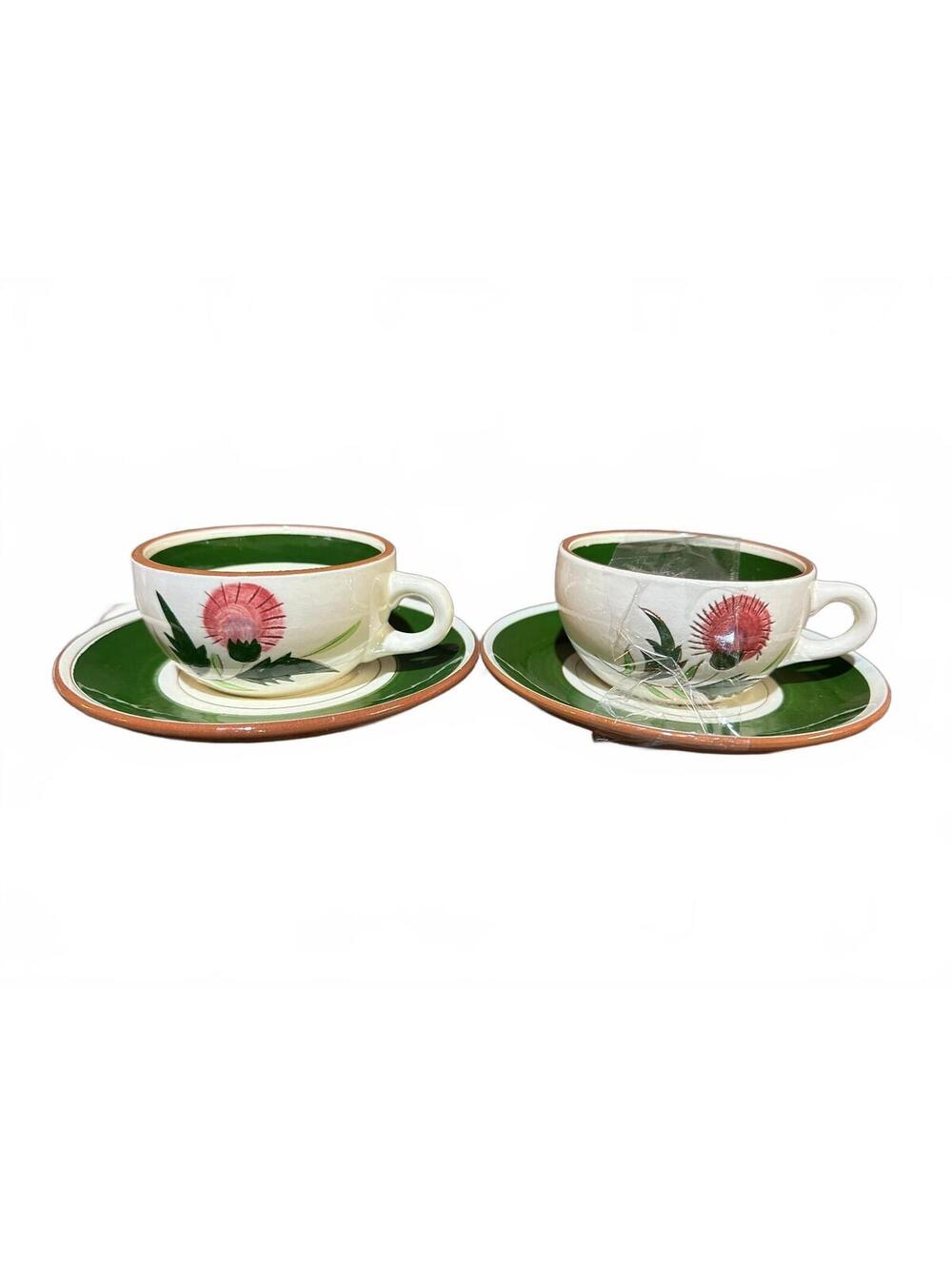 2 Stangl Thistle Cups & Saucers Hand Painted MCM